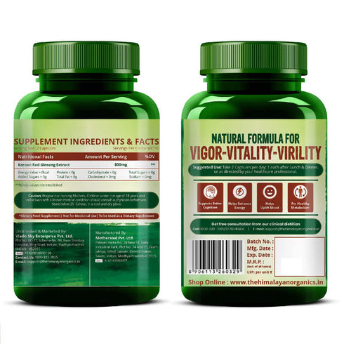 Himalayan Organics Korean Ginseng 1000 mg Vegetarian Capsules